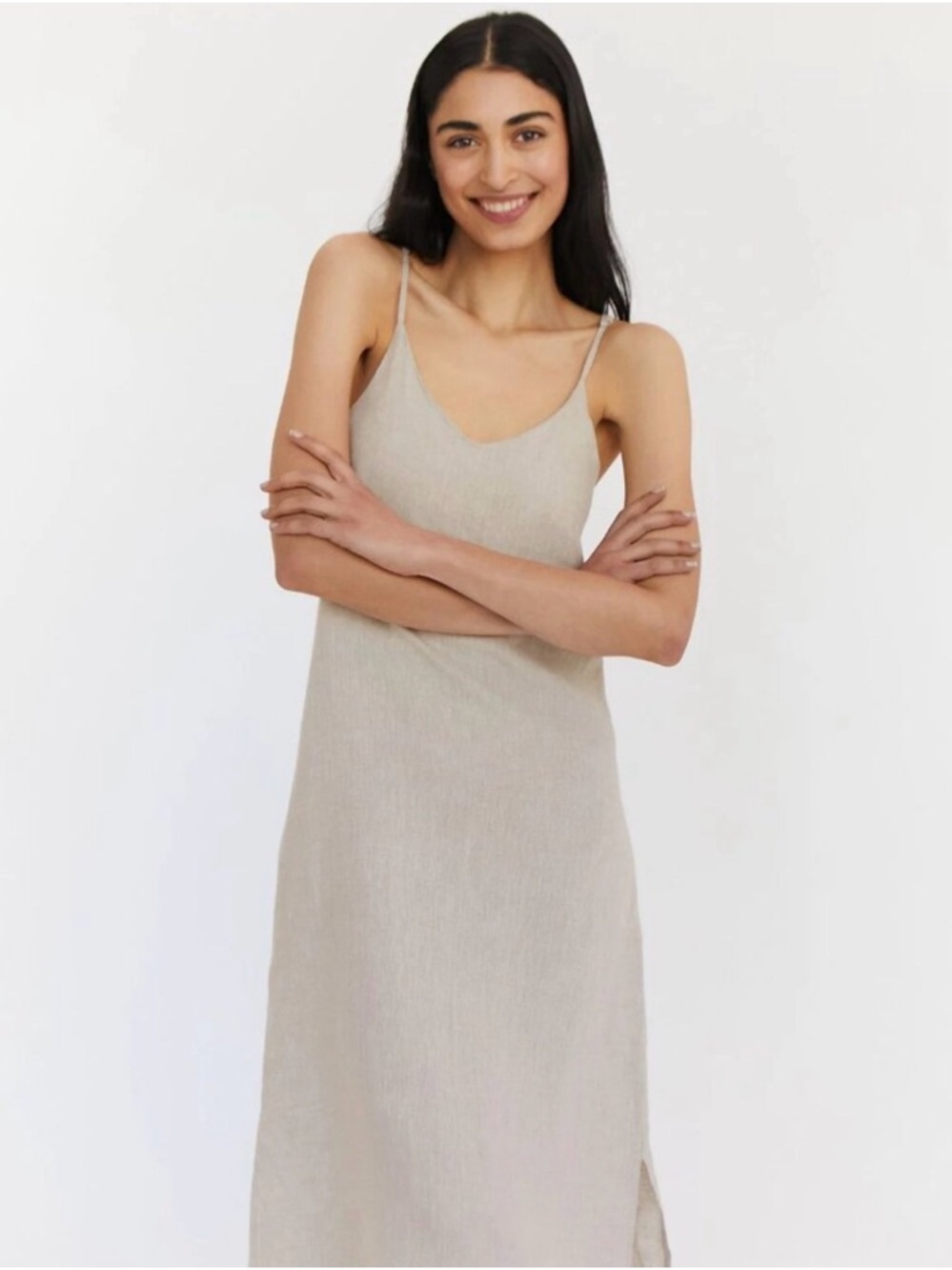 Grade & Gather Slip Midi Dress in Oatmeal Linen